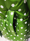 Куртка женская сезон осень/зима Куртка зимова жіноча молодіжна плащовка, синтепон, зелена в горошок, фото 6