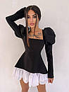 Чорне міні плаття з об'ємними рукавами та короткою спідницею з воланом (р. S-M) 66035001Е, фото 2