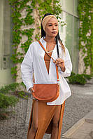 Женская кожаная сумка Фуксия, натуральная Винтажная кожа, цвет коричневый, оттенок Коньяк