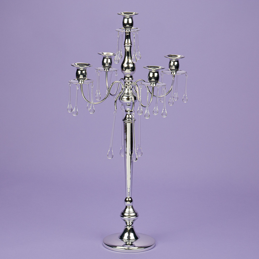 Підсвічник на 5 свічок з кристалами, хром (66 см.)