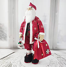 Інтер'єрна іграшка "Санта в стилі тільда" з мішком і фонарем
