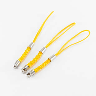 Шнур Нейлоновий із петлею, з Металом, для прикрас, Брелків та іншого, Колір: Жовтий, Розмір: 70~75х4мм, 20 шт