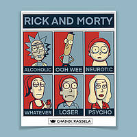 Стікерпак Chainik-Rassela Рік і Морті Rick and Morty червона серія - скрапбукінг, наклейки для планера,