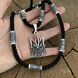 Підвіска Тризуб на шовковому шнурку, фото 2