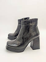 Лакові жіночі ботильйони черевики демісезонні чорні на каблуку 37-40 женские ботильоны деми London&London