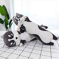 Удобная плюшевая игрушка-обнимашка Хаски батон 120 см Серая, Мягкие игрушки хаски, Подушка хаски