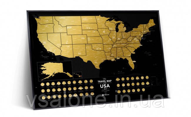 Акція! Скретч карта США Travel Map USA Black (англ) (тубус)