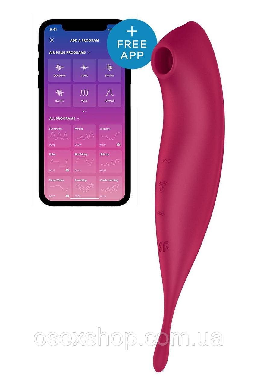 Смарт-вібратор для клітора з вакуумною стимуляцією Satisfyer Twirling Pro+ dark red, фото 1
