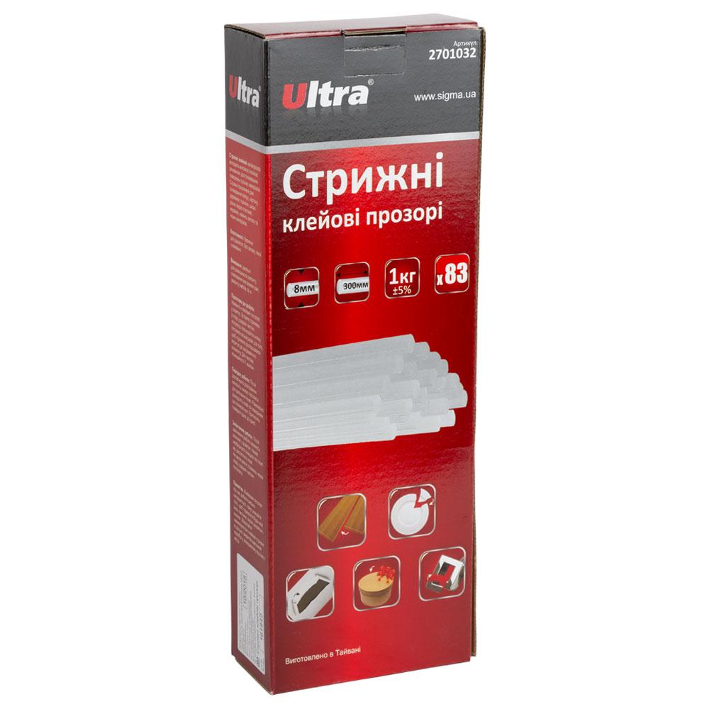 Стрижні клейові Ø8×300 мм 83 шт 1 кг (прозорі) ULTRA (2701032), фото 1