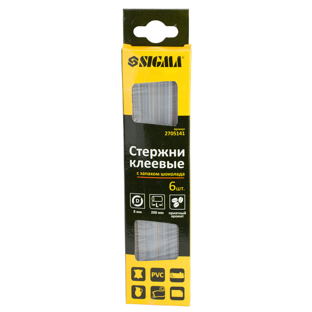 Стрижні клейові Ø8×200мм 6 шт (запах шоколаду) SIGMA (2705141), фото 1