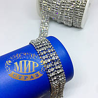 Ланцюг металевий silver з металевими вставками та стразами Сrystal ширина 1,2 см* 1 м