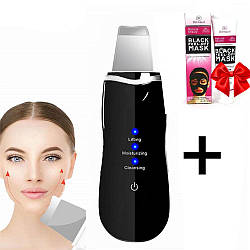 Ультразвуковий скрабер для чищення обличчя та ліфтингу BUCOS Sonic Skin Scrubber S1 Чорний + Подарунок Маска для обличчя
