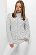 Жіночий теплий светр під горло на зиму в'язаний однотонний білий (молочний), фото 7