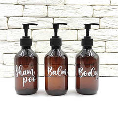 Набір дозаторів для ванної "Ліон" 300 мл коричневий пластик (3 шт.) напис англ.