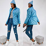 Демісезонна жіноча коротка куртка прямого крою із затяжками на талії з плащової тканини на силіконі норма і батал, фото 6