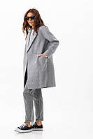Пальто женское оверсайз, зимнее, утепленное, 70% шерсть, шерстяное, в клетку, Серый, 48