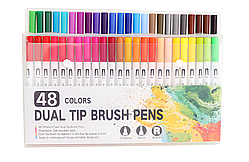 Набір двосторонніх маркерів FineLiner / Brush Markers Pens 48 кольорів