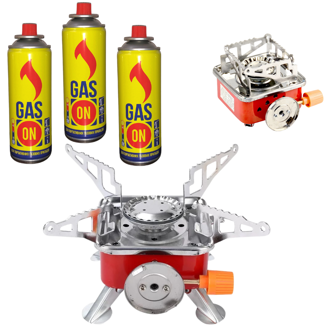 Горелка Газовая Туристическая K202 , Плита Примус с Газовыми Балонами в Комплекте 3 Шт — Купить