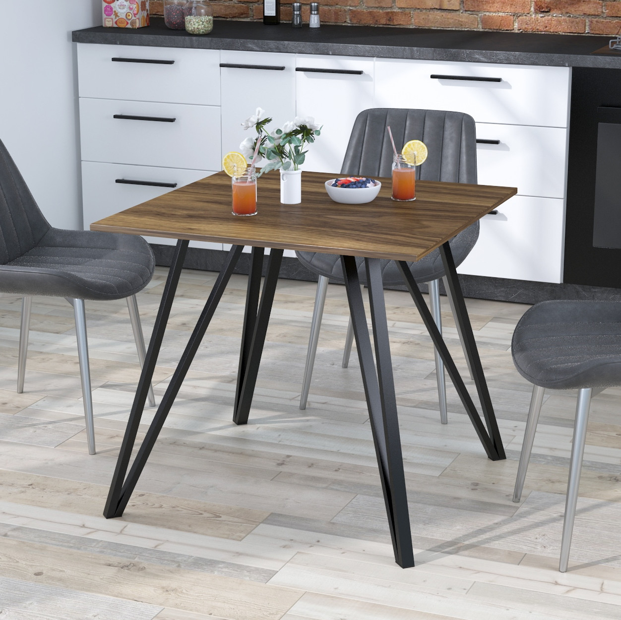 Стіл у стилі лофт обідній квадратний Лима 80-80 для кухні прямі кути Loft Design