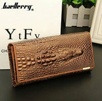 Женский кожаный стильный модный красивый кошелек клатч гаманець с крокодилом Золотой
