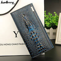 Женский кожаный стильный модный красивый кошелек клатч гаманець с крокодилом Синий