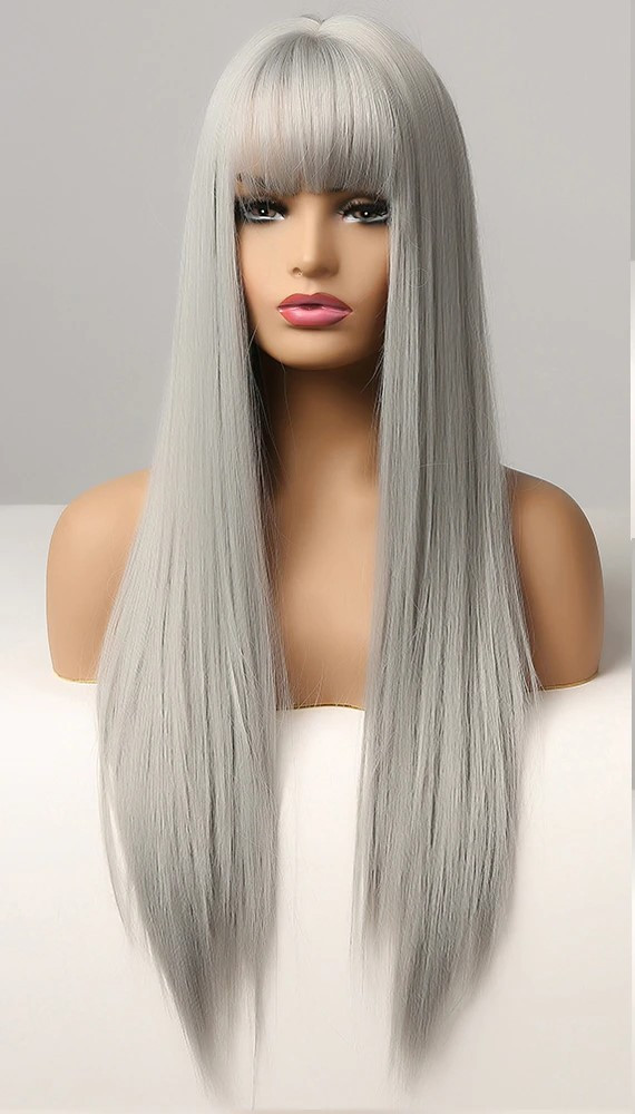 Перука сіра з чубчиком, перука довга пряма сіра, фото 1