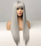 Перука сіра з чубчиком, перука довга пряма сіра, фото 3
