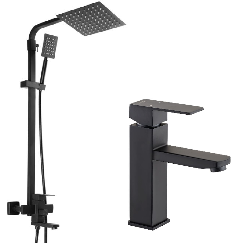 Набір для душової кабіни Mix KUB 009-J чорний + змішувач для умивальника Mix KUB 001 чорний