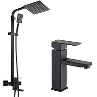 Набор для ванной Mix KUB 009-J черный + смеситель для умывальника Mix KUB 001 черный