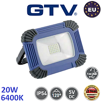 Прожектор світлодіодний GTV ONYX LED 20W IP54 6400K акумуляторний з функцією Power Bank