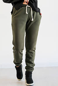Теплі жіночі спортивні штани штани на флісі стильні No333.11 колір хакі