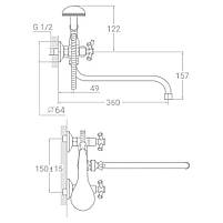Змішувач VN 1/2" для ванни гусак вигнутий дивертор вбудований кульовий TAU (VN-5C460C), фото 2