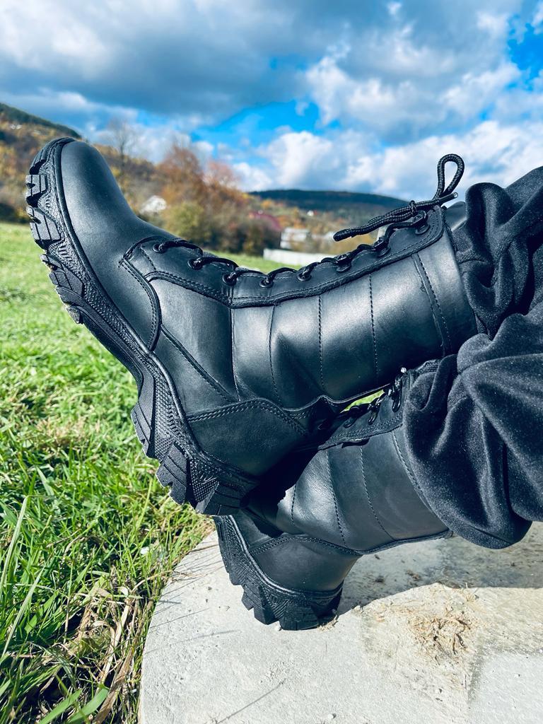 Берці черевики тактичні зимові на євро овчині шкіряні TERMIN BLACK МЕХ колір чорний