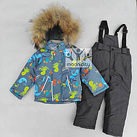 Зимний детский термокомбинезон для мальчика "Киты" раздельный на 2 3 4 года теплый комплект куртка и штаны 80