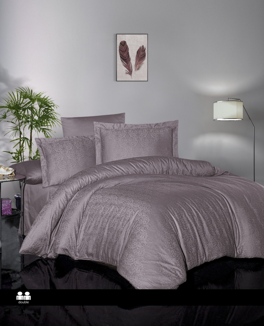 Півтораспальна Турецька Постільна Білизна First Choice Jacquard Satin Athena Lilac 160х220см