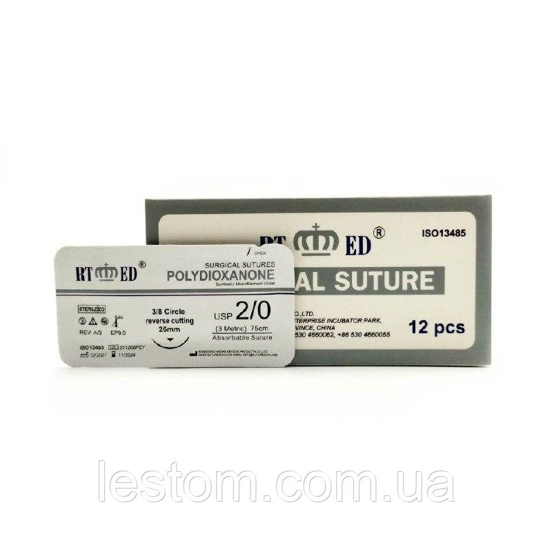 ПДО RT-med USP 2/0 (EP 3) зі звор. ріж. голкою 26мм 3/8 кола