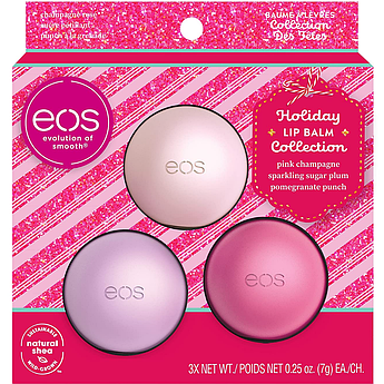 Набір бальзамів для губ EOS Holiday Lip Balm Collection Pink Champagne, Sugar Plum, Pomegranate 3 x 7 г