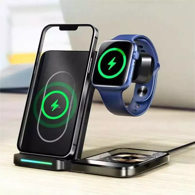 Бездротова зарядка док станція 3 в 1  B32 23W для iPhone  AirPods AirPods iWatch з блоком живлення
