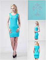 Літнє жіноче плаття міні "202", стрази - хрест, блакитне Код/Артикул 24 202, бирюза XS