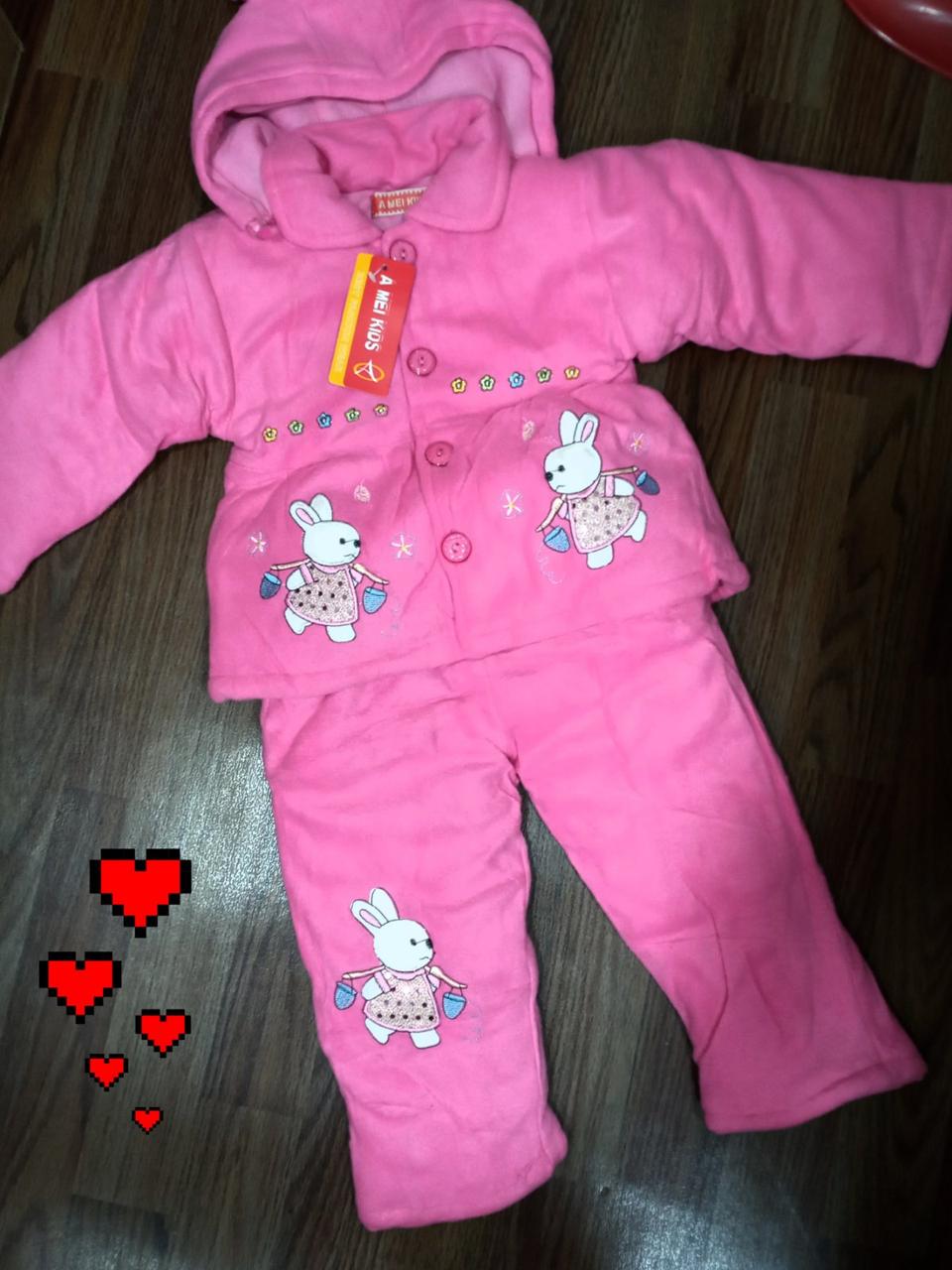Дитячий костюм флісовий на синтепоні, на зріст 98 см, рожевий., фото 1