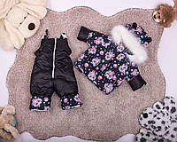 Зимний комплект полукомбинезон и куртка с принтом кукол для девочек 80-104 см