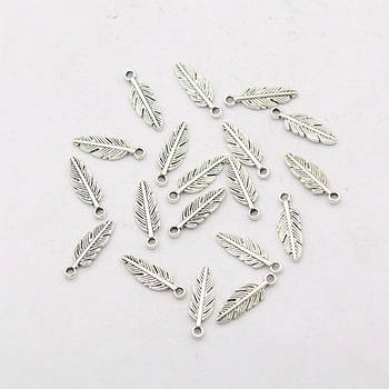 Набір підвісок металевих 80шт, шарми шармики, Пір'я, срібло