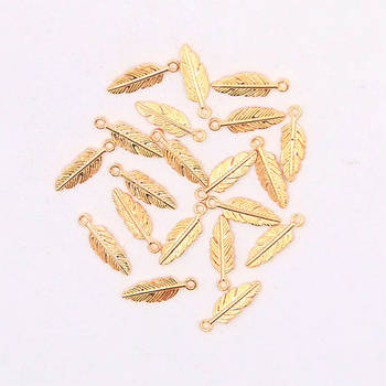 Набір підвісок металевих 80шт, шарми шармики, Пір'я, золото