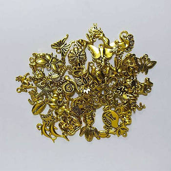 Набір підвісок металевих 50шт, шарми шармики, Тварини, золото