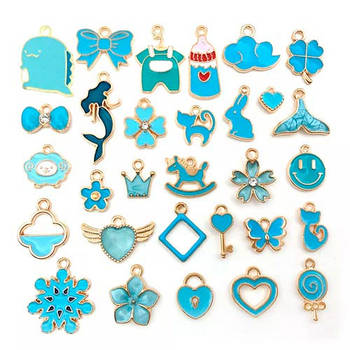 Набір підвісок емальованих 100шт, шарми шармики, Змішаний, синій