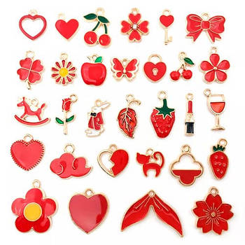 Набір підвісок емальованих 100шт, шарми шармики, Змішаний, червоний