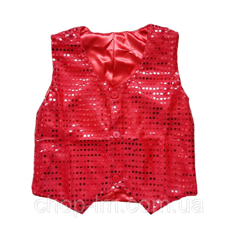 Червона жилетка з паєтками (зріст 158-164 см). Танцювальна жилетка блискуча