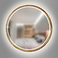 Дзеркало кругле дерев'яне з LED-підсвіткою Luxury Wood Perfection Natural Dark Ясен 65 см