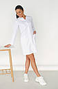 Білий жіночий медичний халат з довгим рукавом без коміра на зав'язках, фото 3