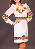 ЗАГОТОВКА НЕ ПОШИТА  на  білому габардині, Плаття вишиванка для  дівчинки №14 Сонячний букет - 2